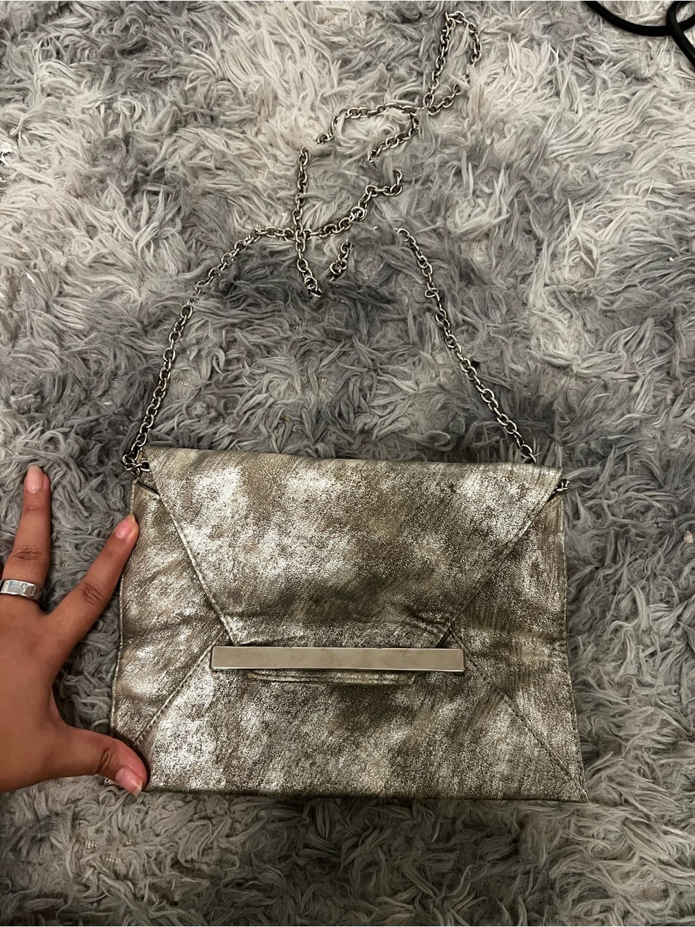 Silver Metallic Envelope Chain Shoulder Bag